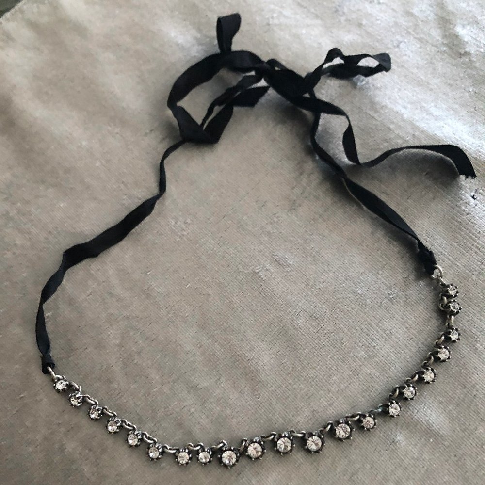 Black Ribbon & Rhinestone Necklace